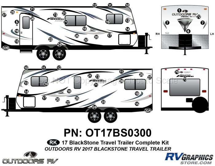 52 Piece 2017 Blackstone Travel Trailer Complete Graphics Kit