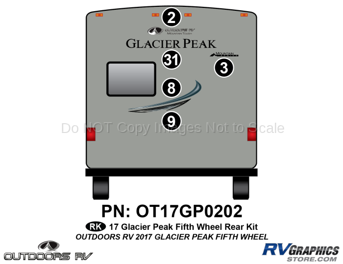 5 Piece 2017 Glacier Peak Fifth Wheel Rear Graphics Kit