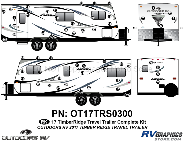 54 Piece 2017 Timber Ridge Travel Trailer Complete Graphics Kit