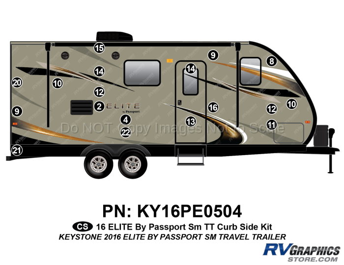 18 Piece 2016 Elite by Passport Sm Travel Trailer Curbside Graphics Kit
