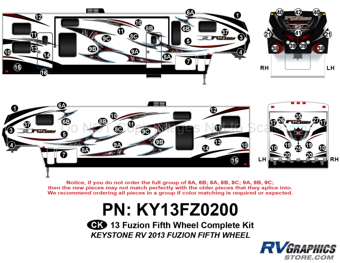 65 Piece 2013 Fuzion Fifth Wheel Complete Graphics Kit