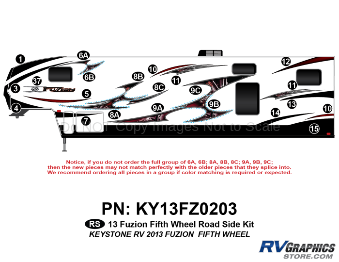 22 Piece 2013 Fuzion Fifth Wheel Roadside Graphics Kit