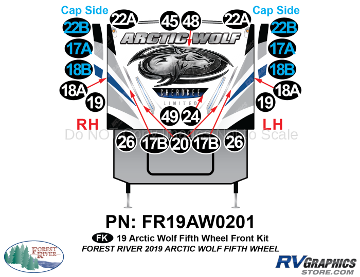 22 Piece 2019 Arctic Wolf Fifth Wheel Front Graphics Kit