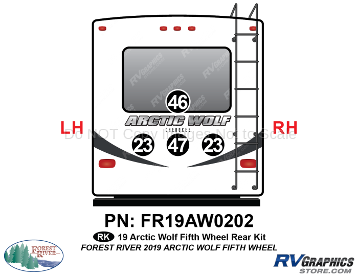 4 Piece 2019 Arctic Wolf Fifth Wheel Rear Graphics Kit