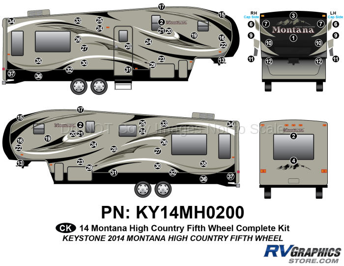 66 Piece 2014 Montana High Country Fifth Wheel Complete Graphics Kit