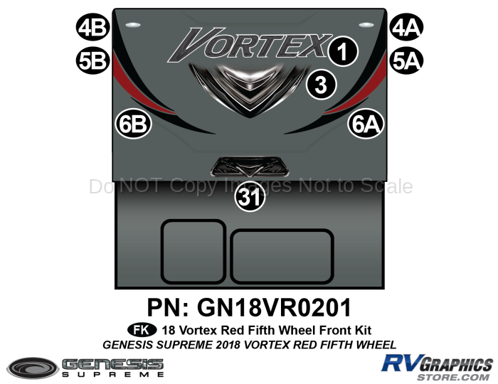 9 Piece 2018 Vortex Fifth Wheel Red Front Graphics Kit