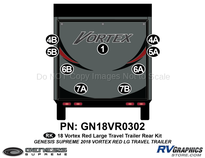 9 Piece 2018 Vortex Travel TrailerRed Rear Graphics Kit