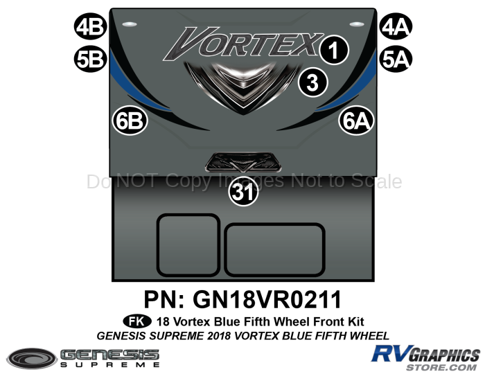 9 Piece 2018 Vortex Fifth Wheel Blue Front Graphics Kit