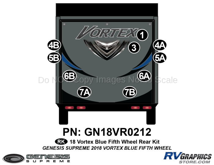 10 Piece 2018 Vortex Fifth Wheel Blue Rear Graphics Kit