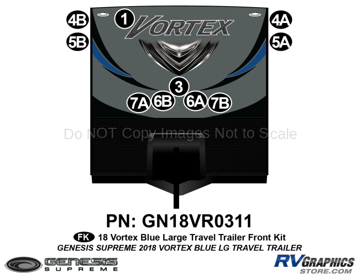 10 Piece 2018 Vortex Travel Trailer Blue Front Graphics Kit