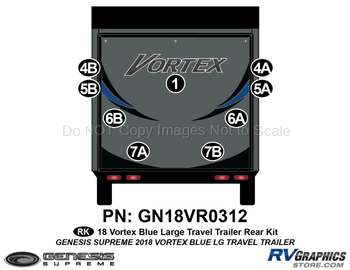 9 Piece 2018 Vortex Travel Trailer Blue Rear Graphics Kit