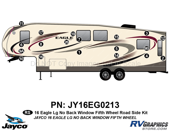 19 Piece 2016 Eagle Fifth Wheel No Rear Window Roadside Graphics Kit