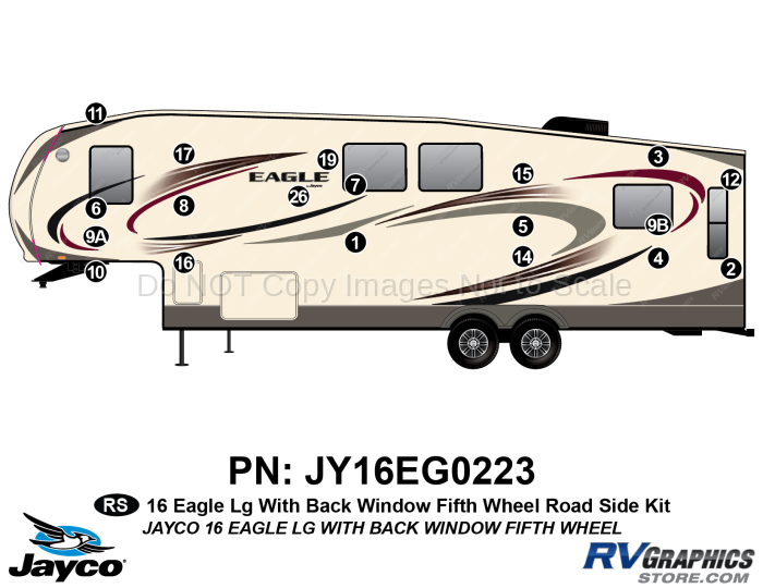 19 Piece 2016 Eagle Fifth Wheel with Rear Window Roadside Graphics Kit