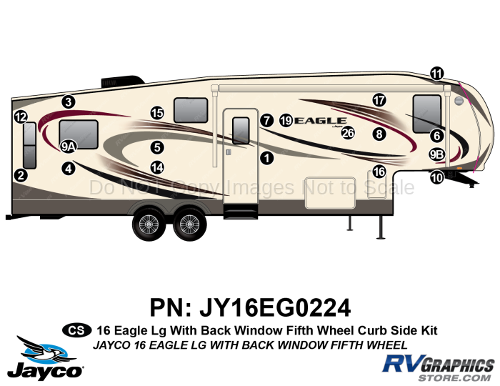 19 Piece 2016 Eagle Fifth Wheel with Rear Window Curbside Graphics Kit
