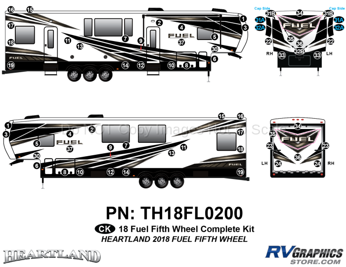 64 Piece 2018 Fuel Fifth Wheel Complete Graphics Kit