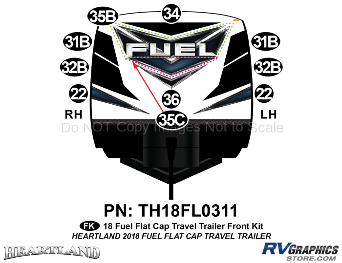 10 Piece 2018 Fuel Flat Cap Travel Trailer Front Graphics Kit