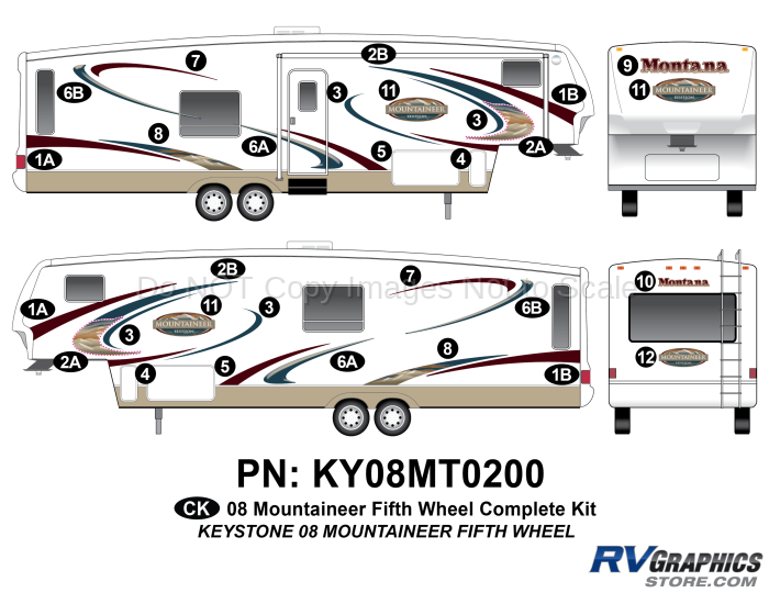 30 Piece 2008 Mountaineer Fifth Wheel Complete Graphics Kit