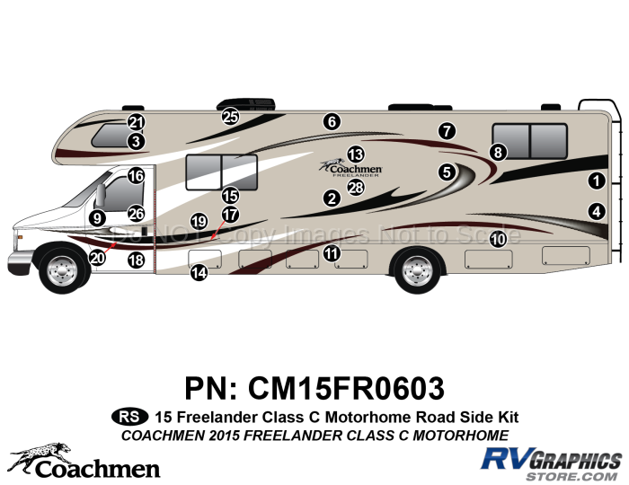 23 Piece 2015 Freelander Motorhome Roadside Graphics Kit