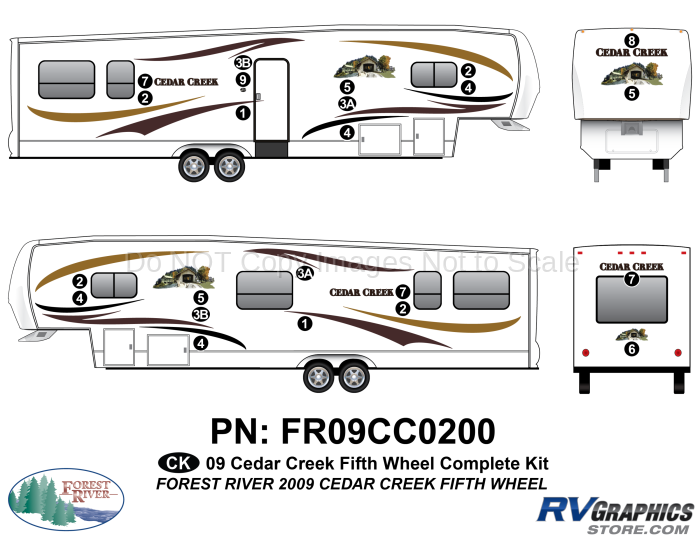 23 Piece 2009 Cedar Creek Fifth Wheel Complete Graphics Kit