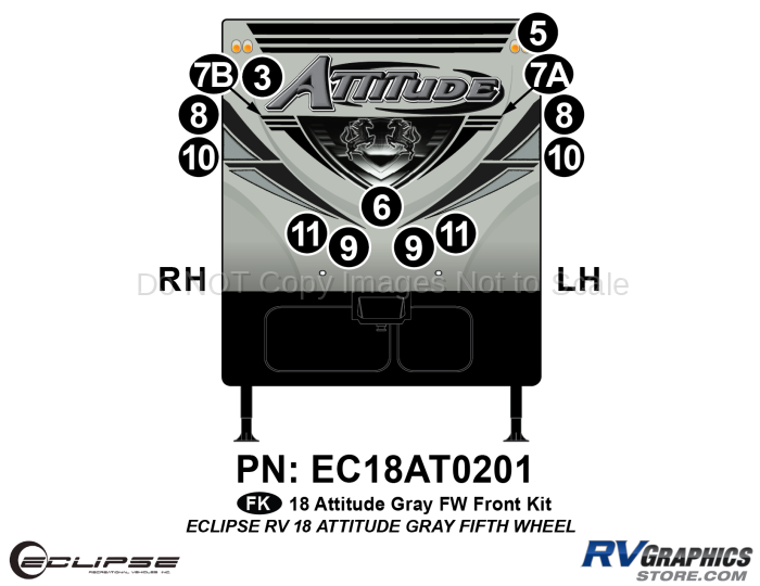 13 Piece 2018 Attitude Fifth Wheel Gray Front Graphics Kit