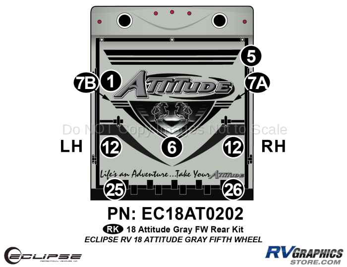 9 Piece 2018 Attitude Fifth Wheel Gray Rear Graphics Kit