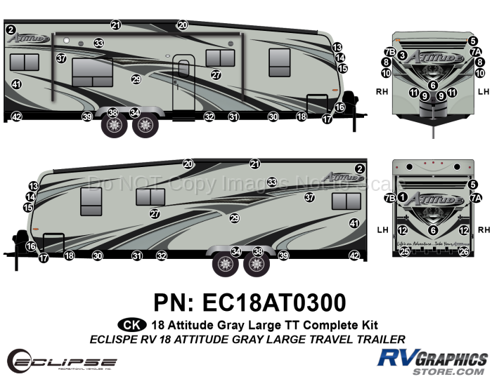 64 Piece 2018 Attitude Lg Travel Trailer Gray Complete Graphics Kit