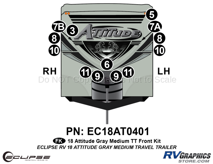 13 Piece 2018 Attitude Med Travel Trailer Gray Front Graphics Kit