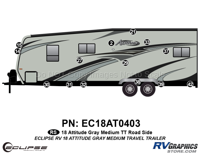 14 Piece 2018 Attitude Med Travel Trailer Gray Roadside Graphics Kit