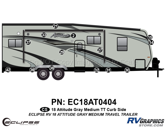 14 Piece 2018 Attitude Med Travel Trailer Gray Curbside Graphics Kit