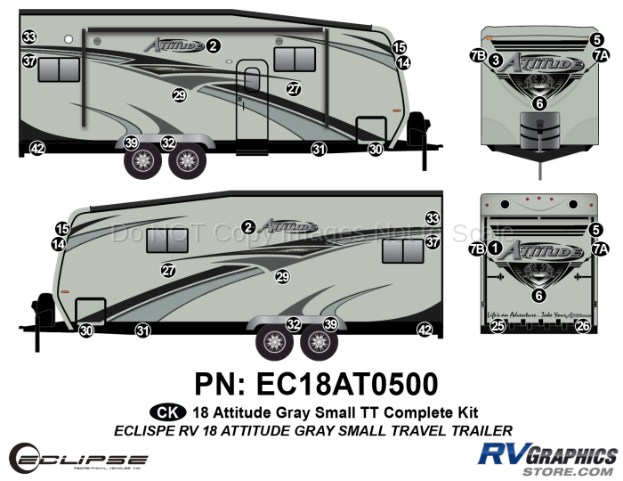 36 Piece 2018 Attitude Sm Travel Trailer Gray Complete Graphics Kit