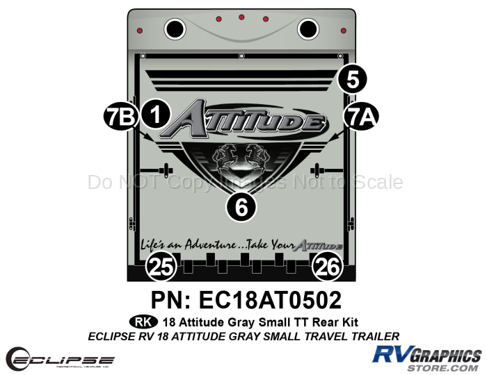 7 Piece 2018 Attitude Sm Travel Trailer Gray Rear Graphics Kit