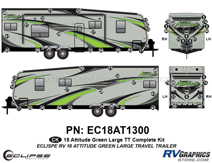 64 Piece 2018 Attitude Lg Travel Trailer Green Complete Graphics Kit