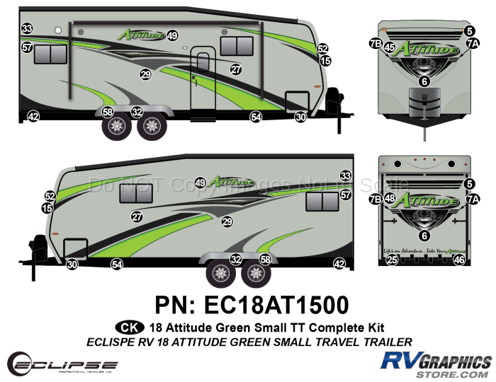 36 Piece 2018 Attitude Sm Travel Trailer Green Complete Graphics Kit