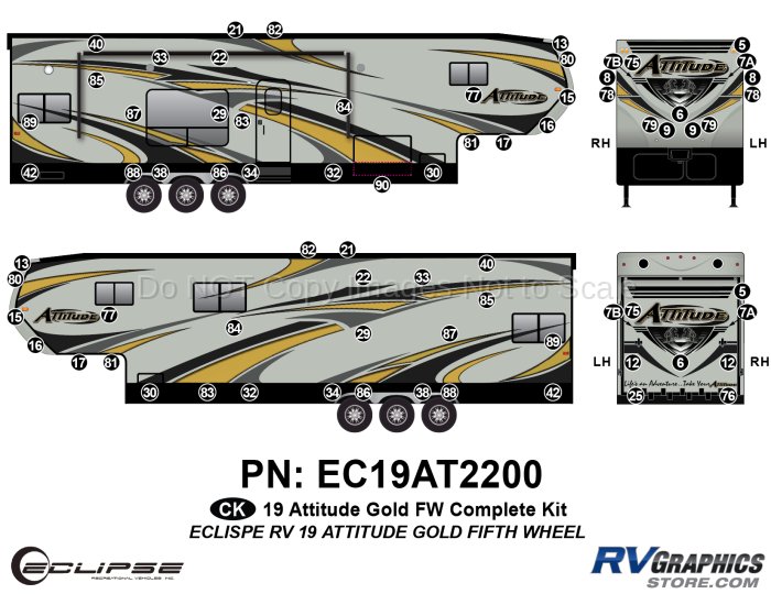 73 Piece 2019 Attitude Fifth Wheel Gold Complete Graphics Kit