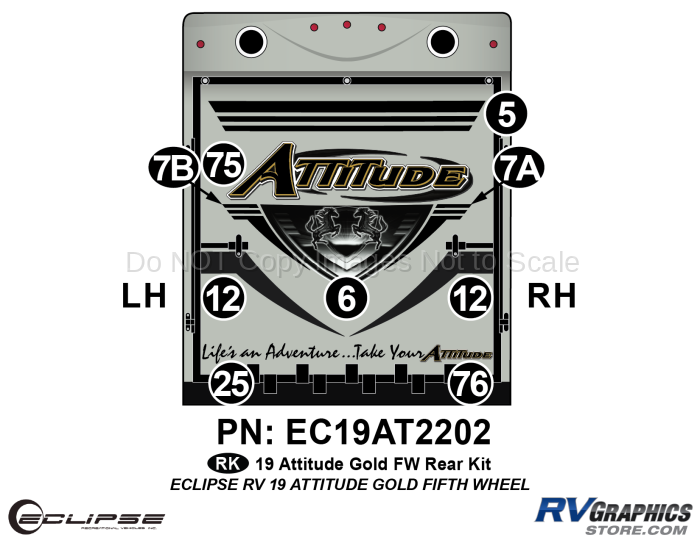 9 Piece 2019 Attitude Fifth Wheel  Gold Rear Graphics Kit