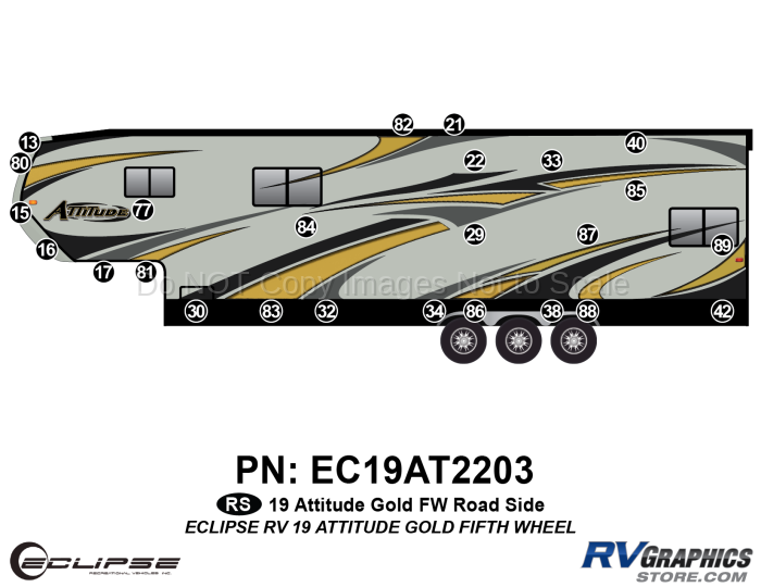 25 Piece 2019 Attitude Fifth Wheel  Gold Roadside Graphics Kit