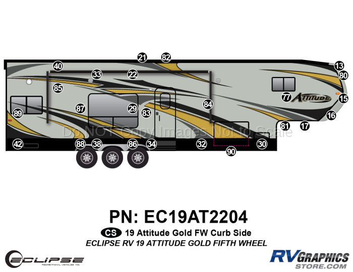 26 Piece 2019 Attitude Fifth Wheel  Gold Curbside Graphics Kit