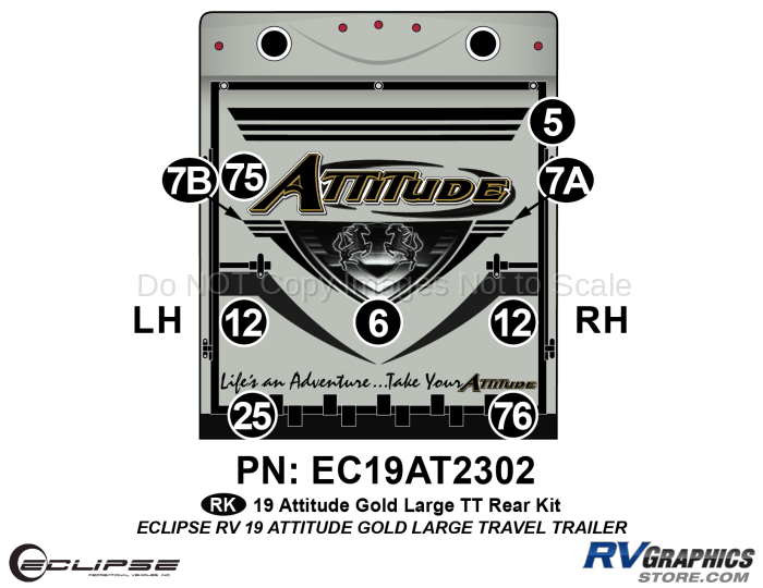 9 Piece 2019 Attitude Lg Travel Trailer Gold Rear Graphics Kit