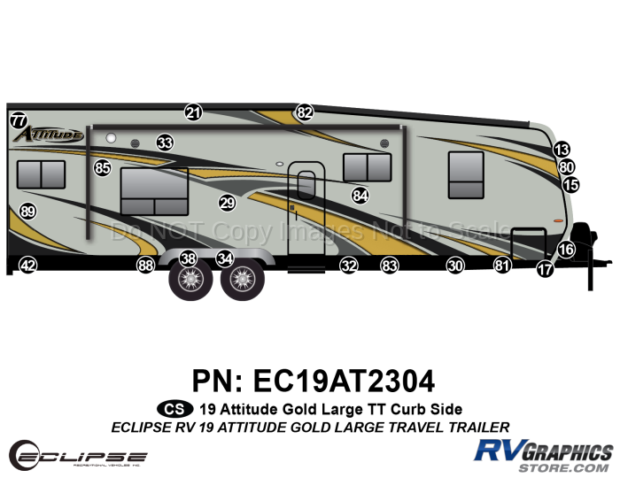 21 Piece 2019 Attitude Lg Travel Trailer Gold Curbside Graphics Kit