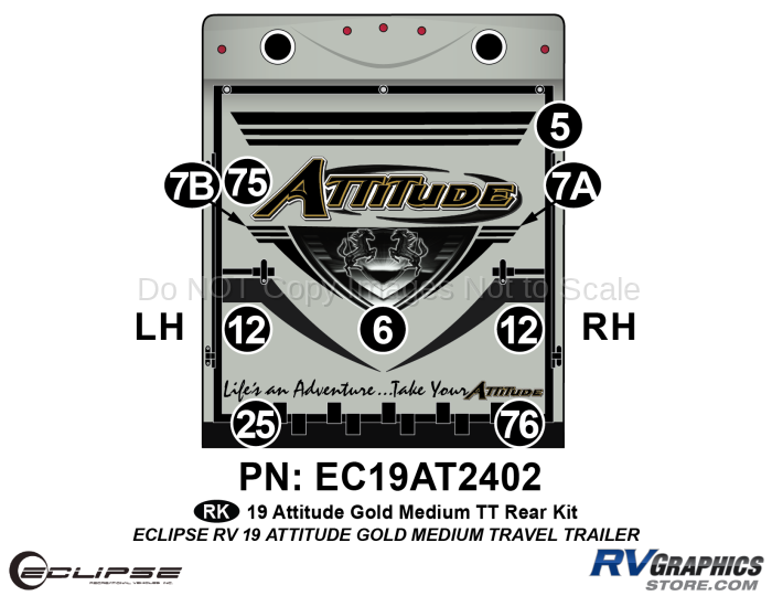 9 Piece 2019 Attitude Medium Travel Trailer Gold Rear Graphics Kit