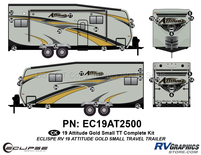 36 Piece 2019 Attitude Medium Travel Trailer Complete Graphics Kit