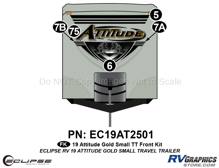 5 Piece 2019 Attitude Medium Travel Trailer Gold Front Graphics Kit