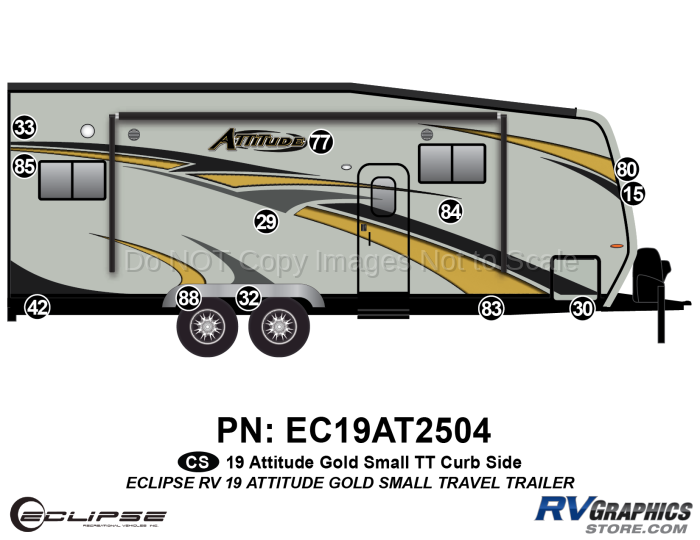 12 Piece 2019 Attitude Medium Travel Trailer Gold Curbside Graphics Kit