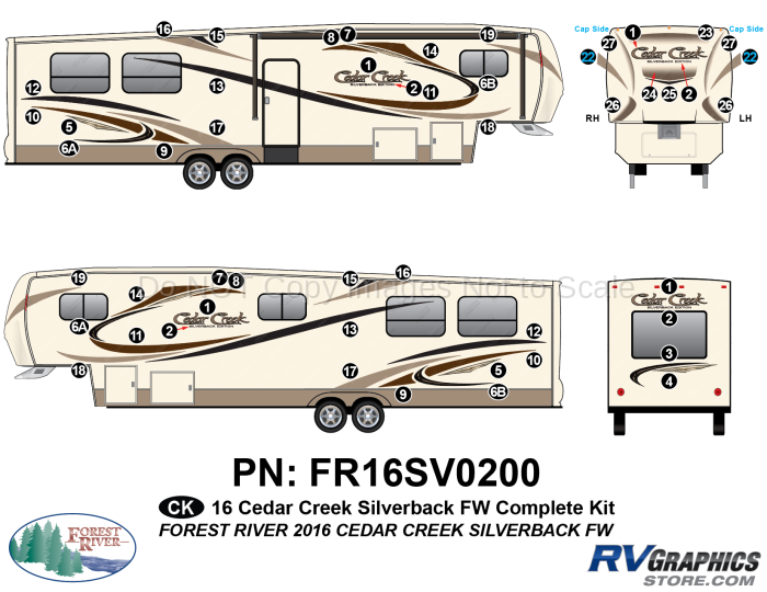 51 Piece 2016 Cedar Creek Silverback Edition Fifth Wheel Complete Graphics Kit