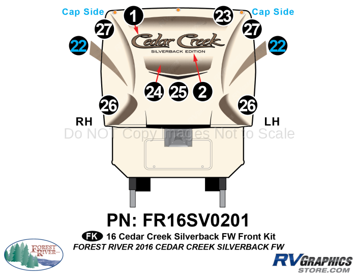 11 Piece 2016 Cedar Creek Silverback Edition Fifth Wheel Front Graphics Kit