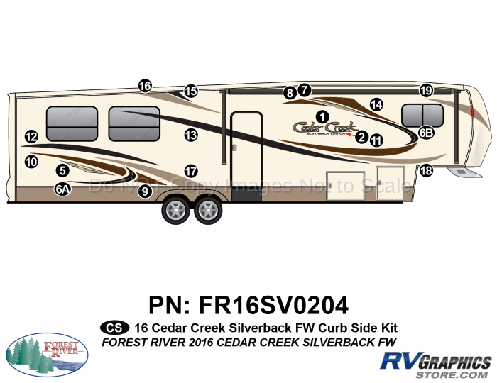 18 Piece 2016 Cedar Creek Silverback Edition Fifth Wheel Curbside Graphics Kit