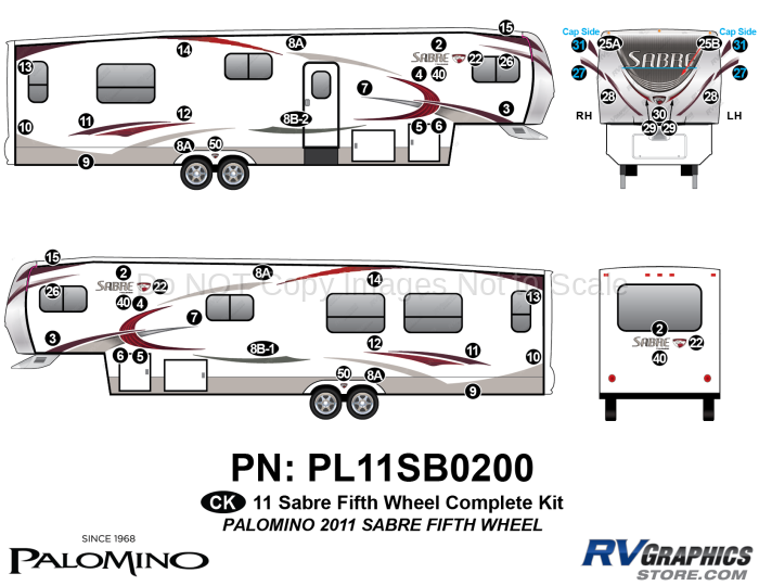 54 Piece 2011 Sabre Fifth Wheel Complete Graphics Kit