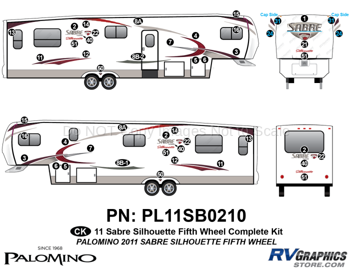 47 Piece 2011 Sabre Silhouette Fifth Wheel Complete Graphics Kit