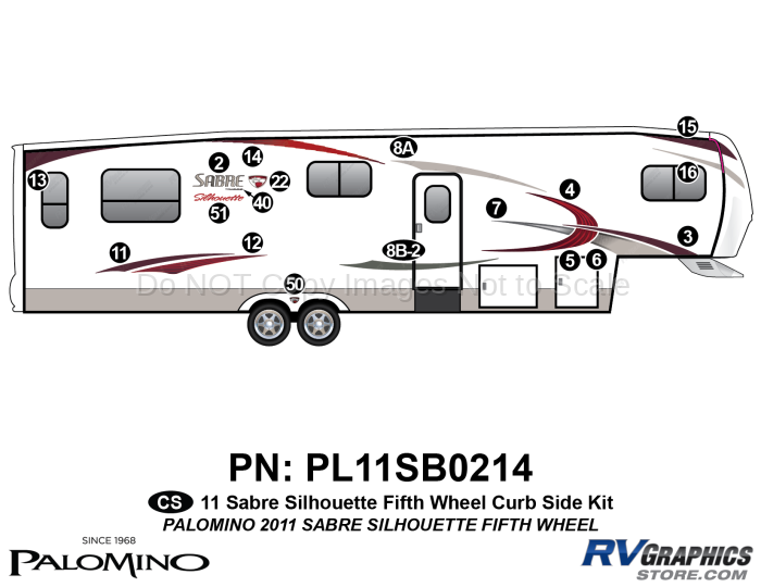 18 Piece 2011 Sabre Silhouette Fifth Wheel Curbside Graphics Kit