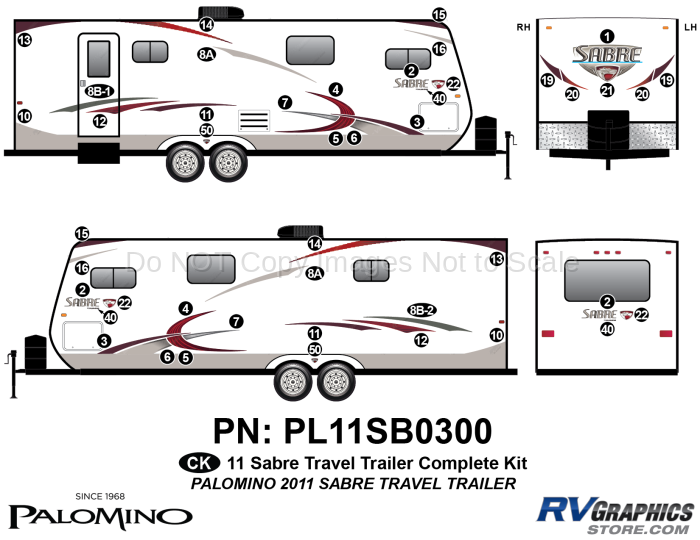 45 Piece 2011 Sabre Travel  Trailer Complete Graphics Kit